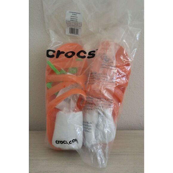 Crocs 208537-83I Women's Sz 9 Persimmon Orange Splash Glossy Strappy Slides - Picture 2 of 10